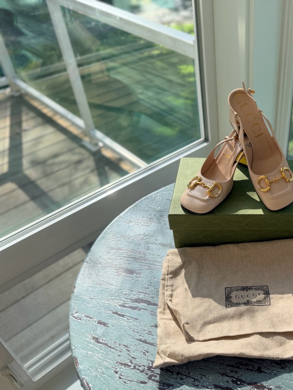 Gucci Blush Pink Leather Horsebit Slingback Heels